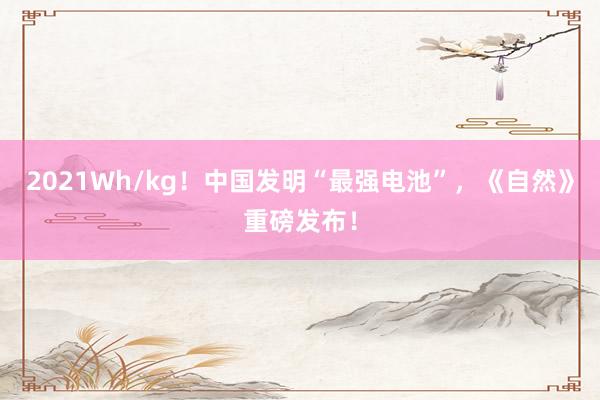 2021Wh/kg！中國(guó)發(fā)明“最強(qiáng)電池”，《自然》重磅發(fā)布！