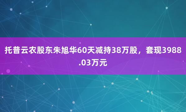 托普云農股東朱旭華60天減持38萬股,套現3988.03萬元