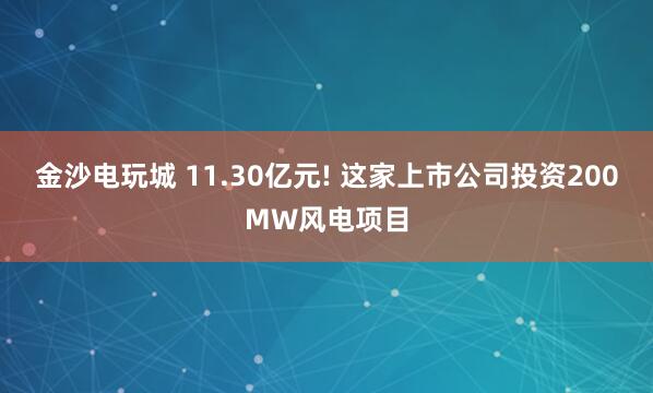 金沙電玩城 11.30億元! 這家上市公司投資200MW風(fēng)電項目